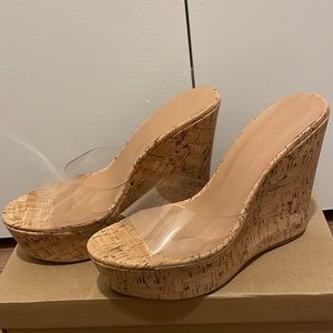 Cork clear wedge sandal 4 inch platform comfortable Size 7.5 Brand Bamboo